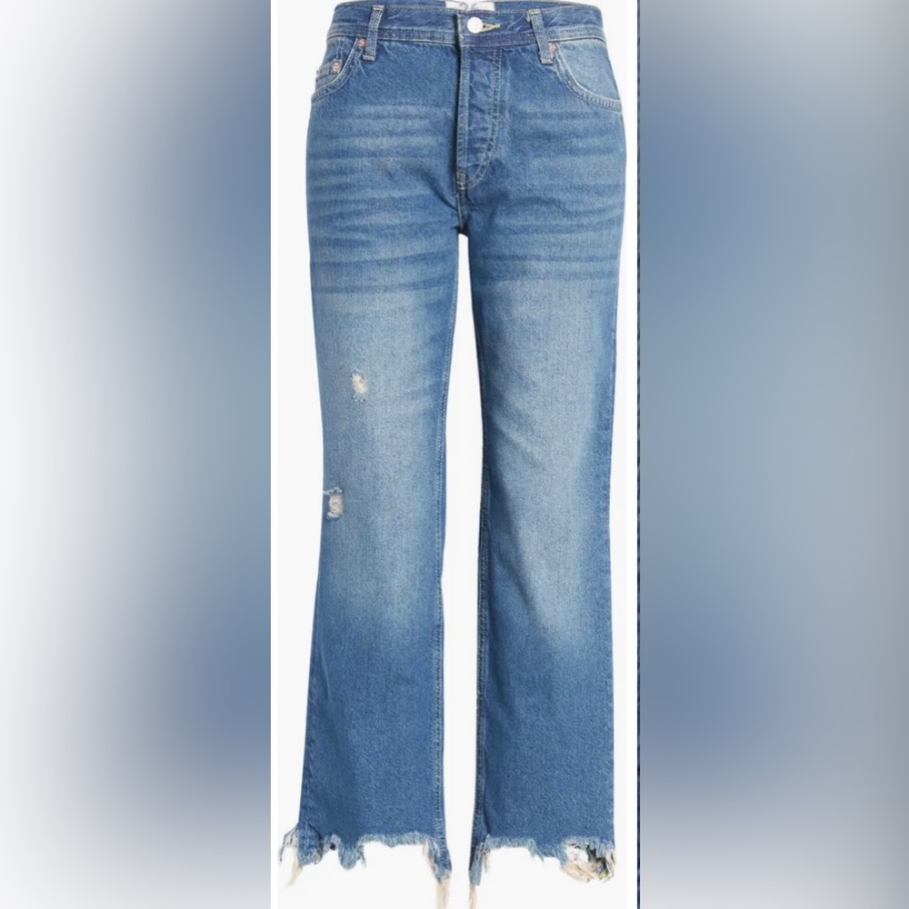 We The Free Maggie Mid Rise Straight Leg Distressed Jeans Sequoia Blue Womens 30